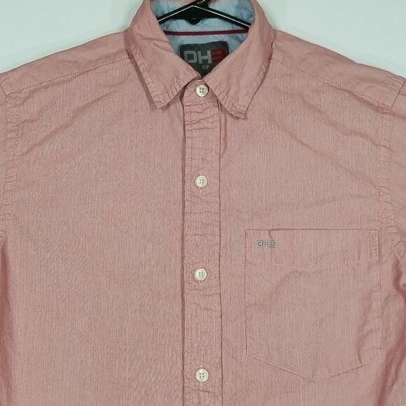DH3 Shirt Men's Small Button Down Long Sleeve 100% Cotton Off Red Office Preppy - Picture 2 of 10